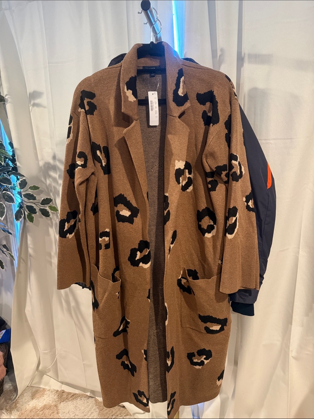 J.Crew Ella Leopard Long Sweater Blazer Womens Small Camel Open Front Pockets - Picture 6 of 9